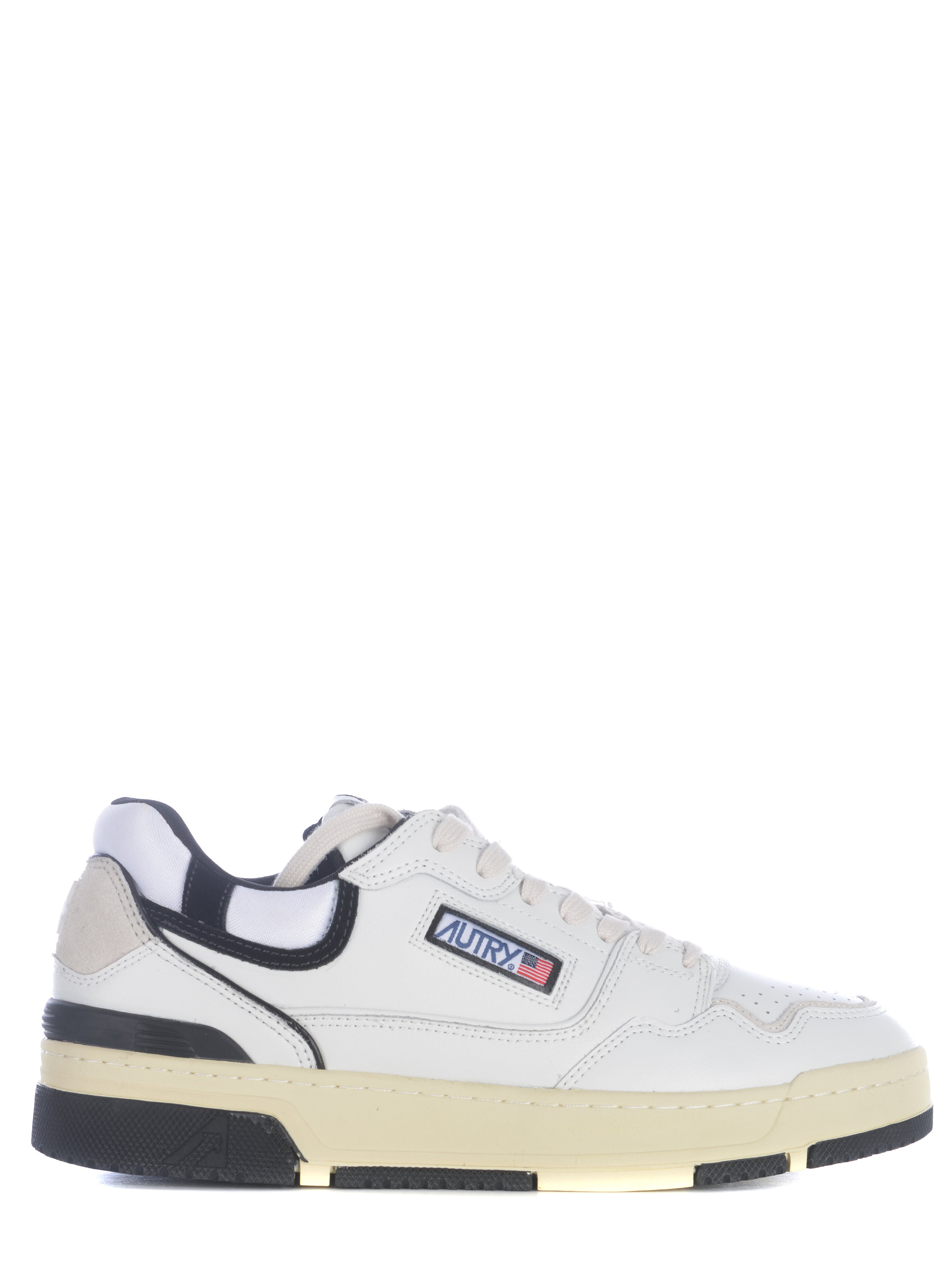 Autry White Low Top Sneakers With Black Details And Logo Patch In Leather And Suede Man In Bianco Nero