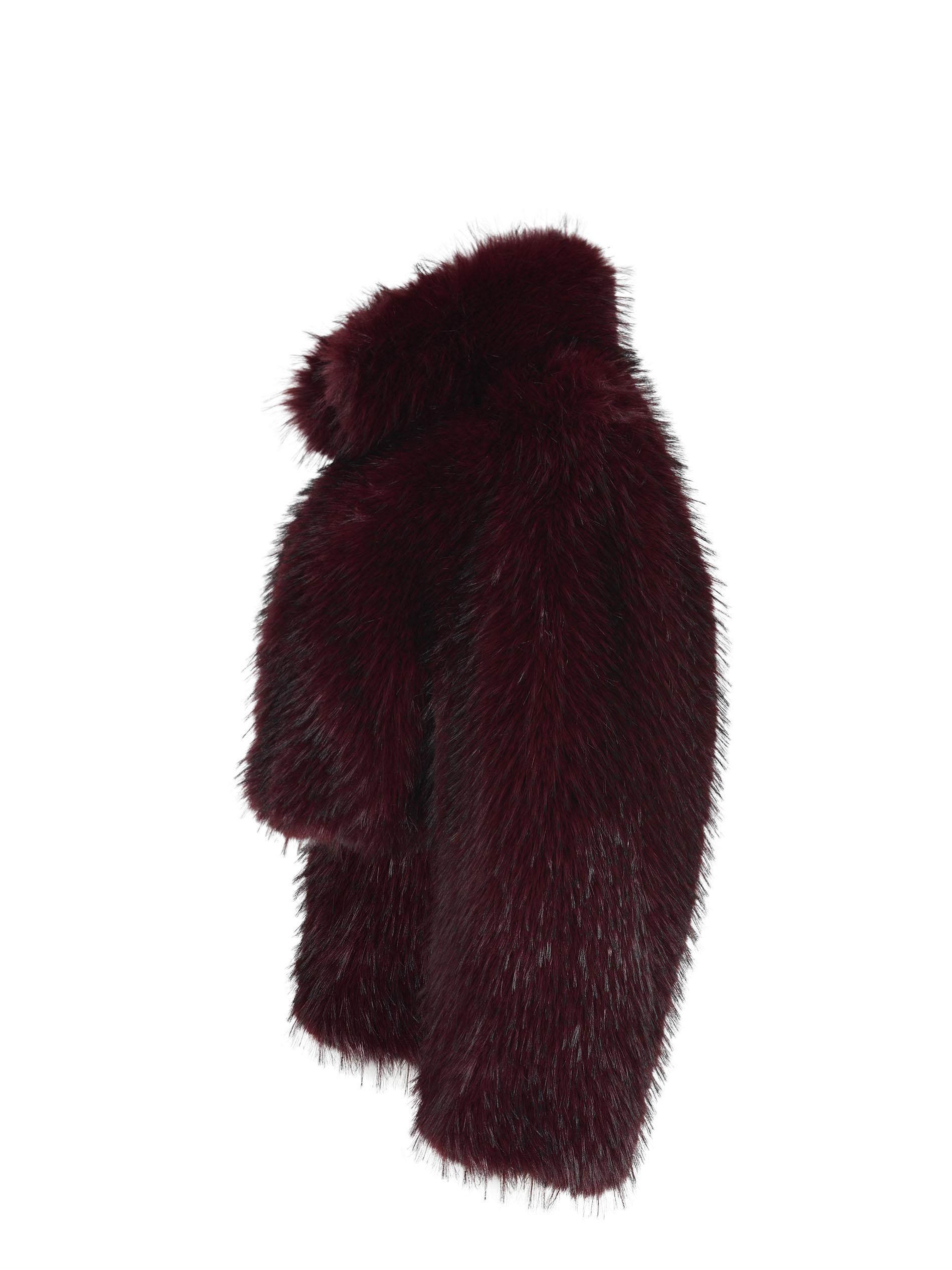 Rotate Birger Christensen Bordeaux Cropped Fur Jacket With Concealed Front Closure In Faux-fur Woman