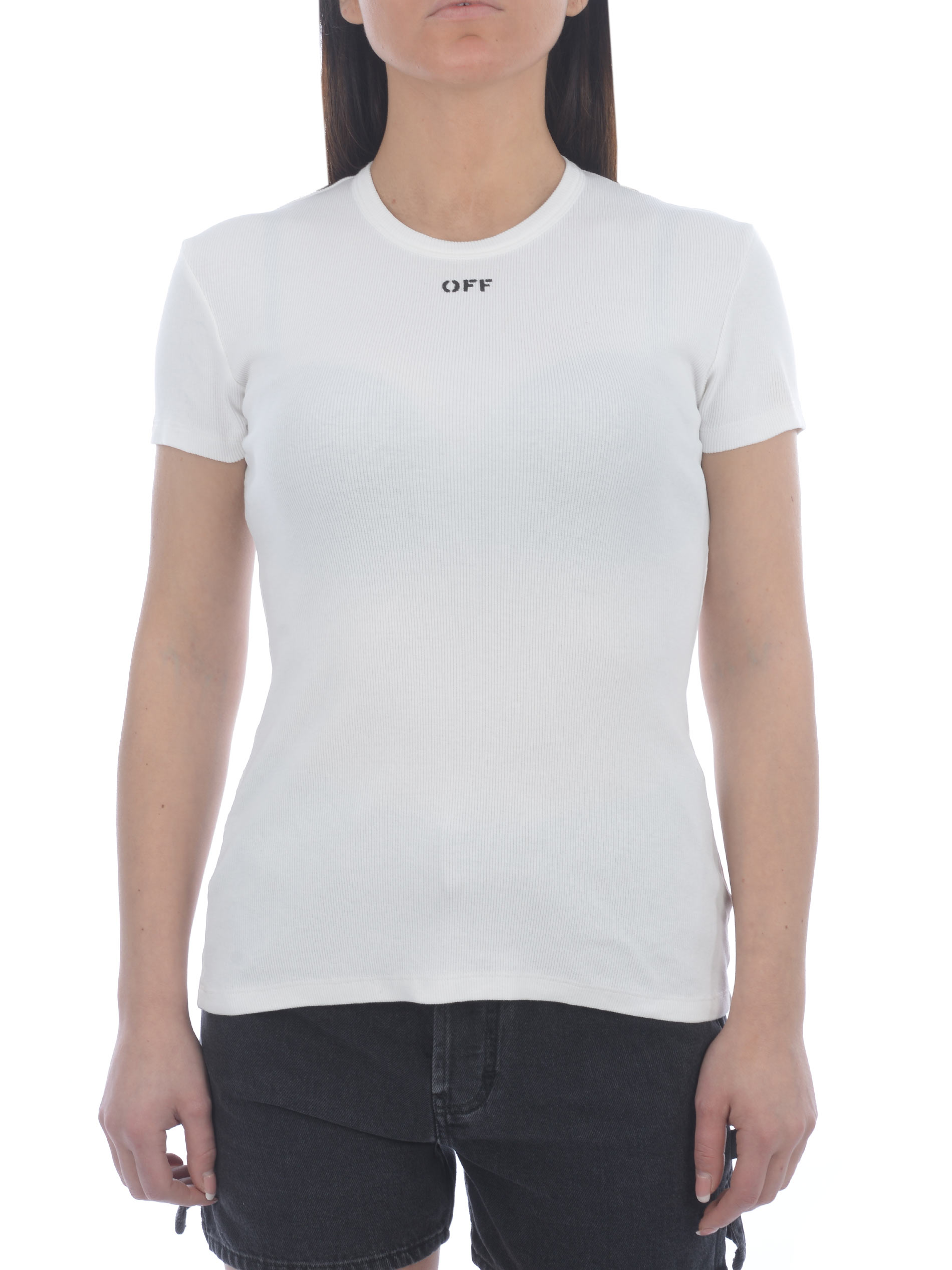 OFF-White Ribbed basic stretch cotton T-shirt - OFF WHITE - Tufano Moda