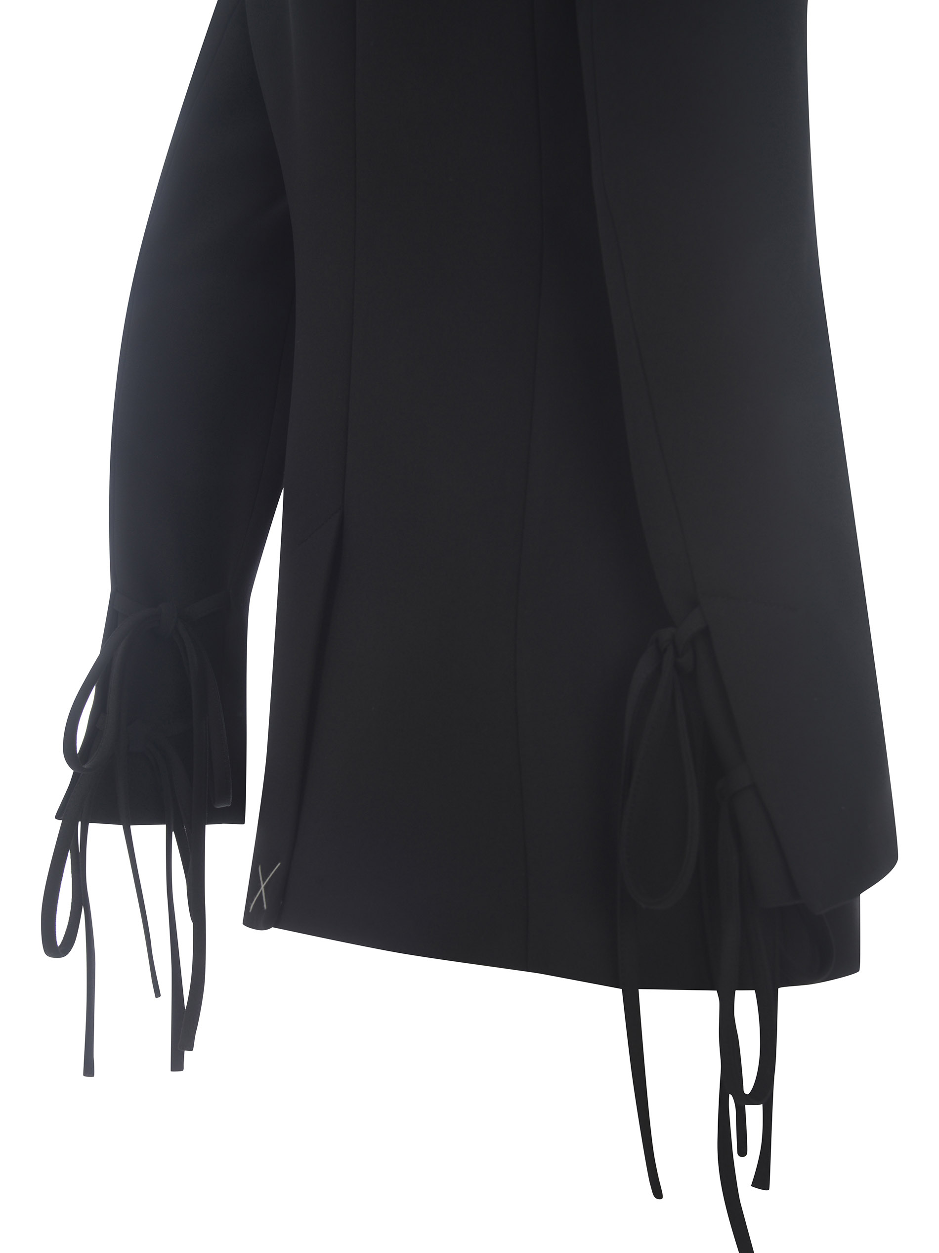 black jacket with white strings