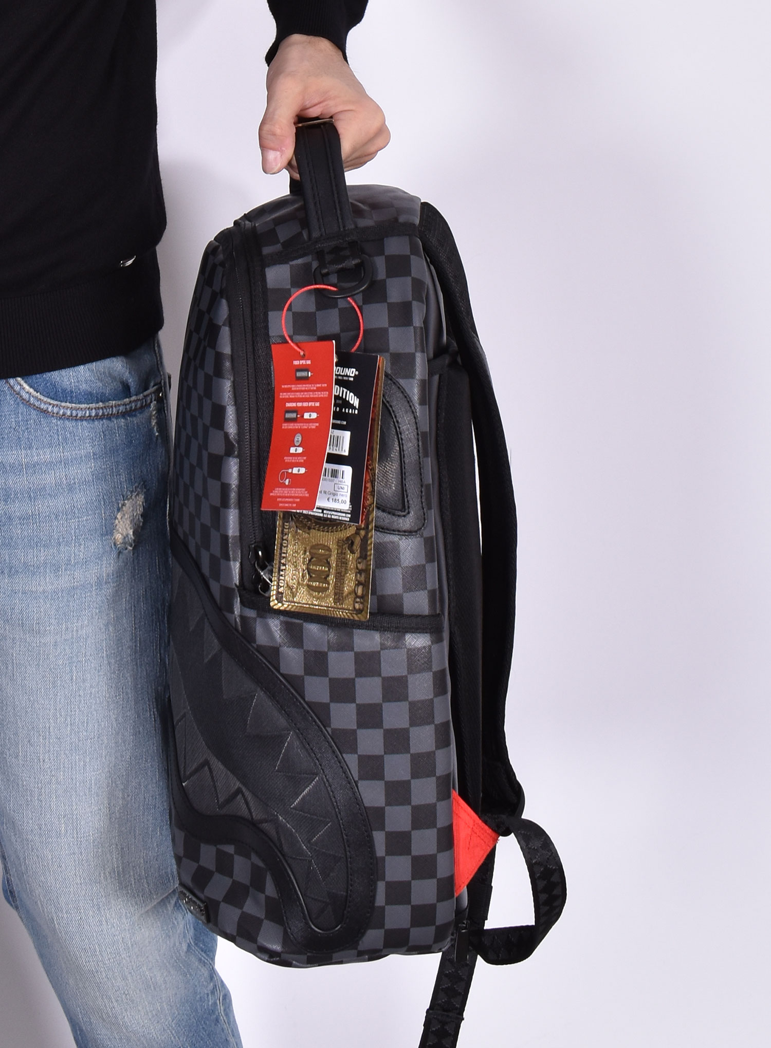 Sprayground backpack checkered fiber optic gray black illuminated