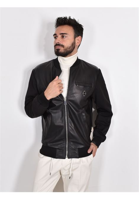 Yes London Leather College Bomber Jacket Black - YES LONDON 