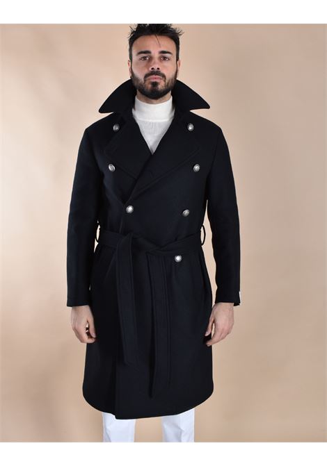 Manteau long noir Porto ? double boutonnage et ceinture Breras BRERAS Milano | PORTOCC1169
