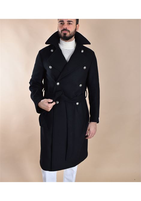 Manteau long noir Porto ? double boutonnage et ceinture Breras BRERAS Milano | PORTOCC1169