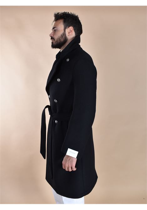 Manteau long noir Porto ? double boutonnage et ceinture Breras BRERAS Milano | PORTOCC1169
