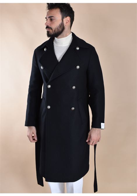 Manteau long noir Porto ? double boutonnage et ceinture Breras BRERAS Milano | PORTOCC1169