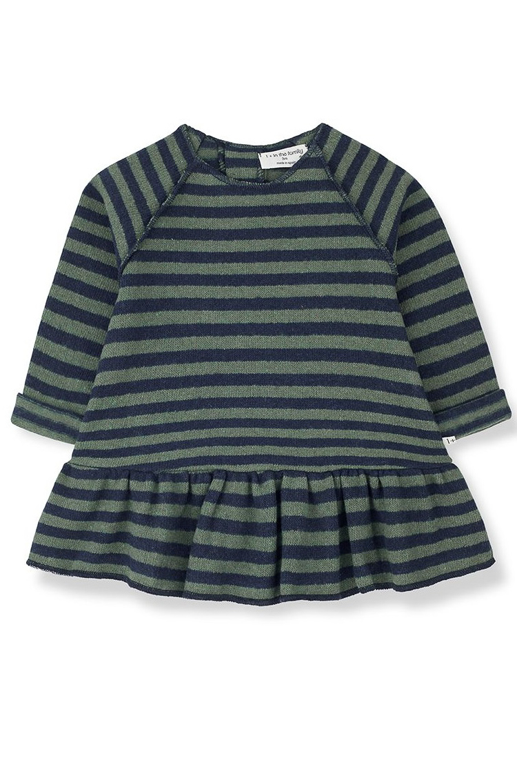 abito rigato con rouches