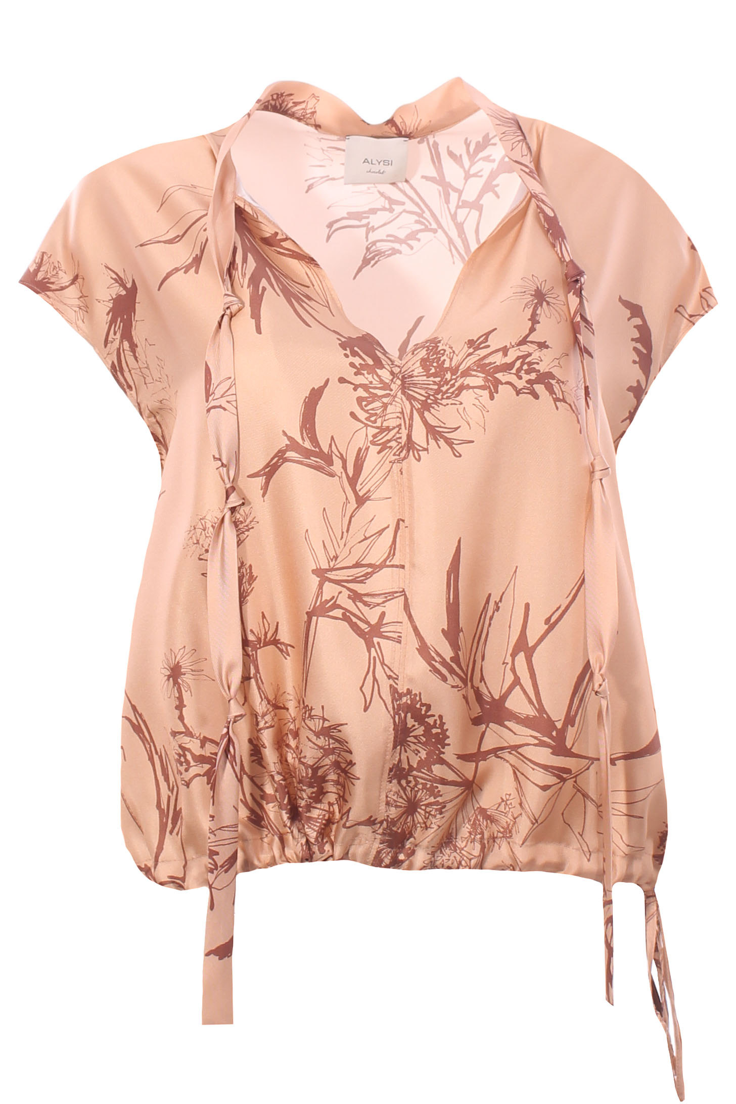 Blusa dandy in seta stampata con coulisse
