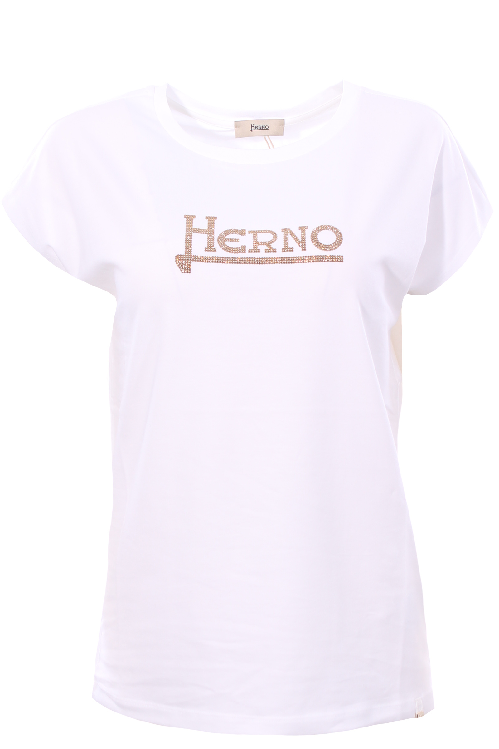 T-shirt in cotone con scritta swarovsky