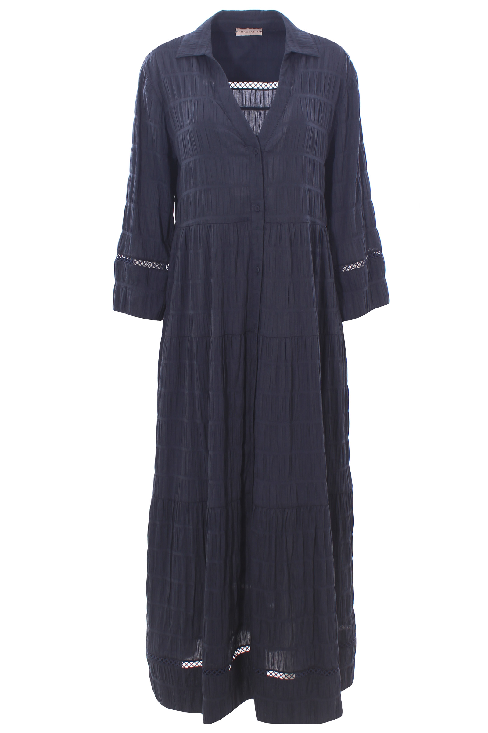 Abito lungo chemisier in cotone goffrato