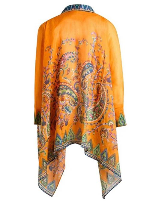 Poncho camicia con stampa in lino rame' ETRO | WRPA0031AKF35X0852