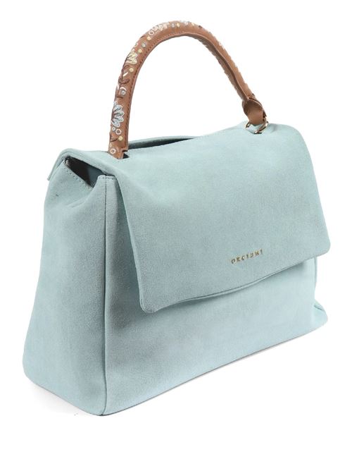 Sveva Peach Flowers Midi suede leather shoulder bag with strap ORCIANI | BT2006PEACHFLOWERSACQUA