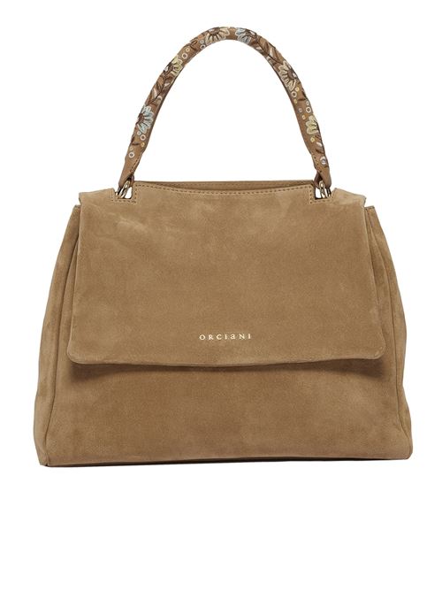 Sveva Peach Flowers Midi suede leather shoulder bag with strap ORCIANI | BT2006PEACHFLOWERSBISCOTTO