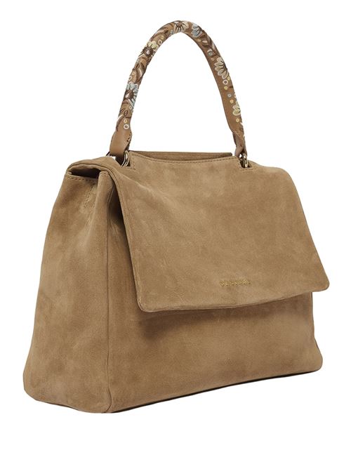 Sveva Peach Flowers Midi suede leather shoulder bag with strap ORCIANI | BT2006PEACHFLOWERSBISCOTTO