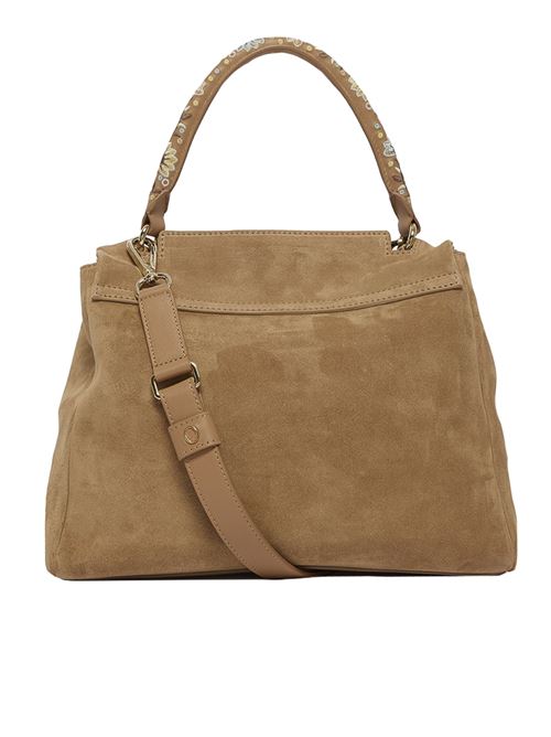 Sveva Peach Flowers Midi suede leather shoulder bag with strap ORCIANI | BT2006PEACHFLOWERSBISCOTTO