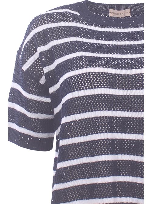 striped cotton v-neck PUROTATTO | SS260732410682