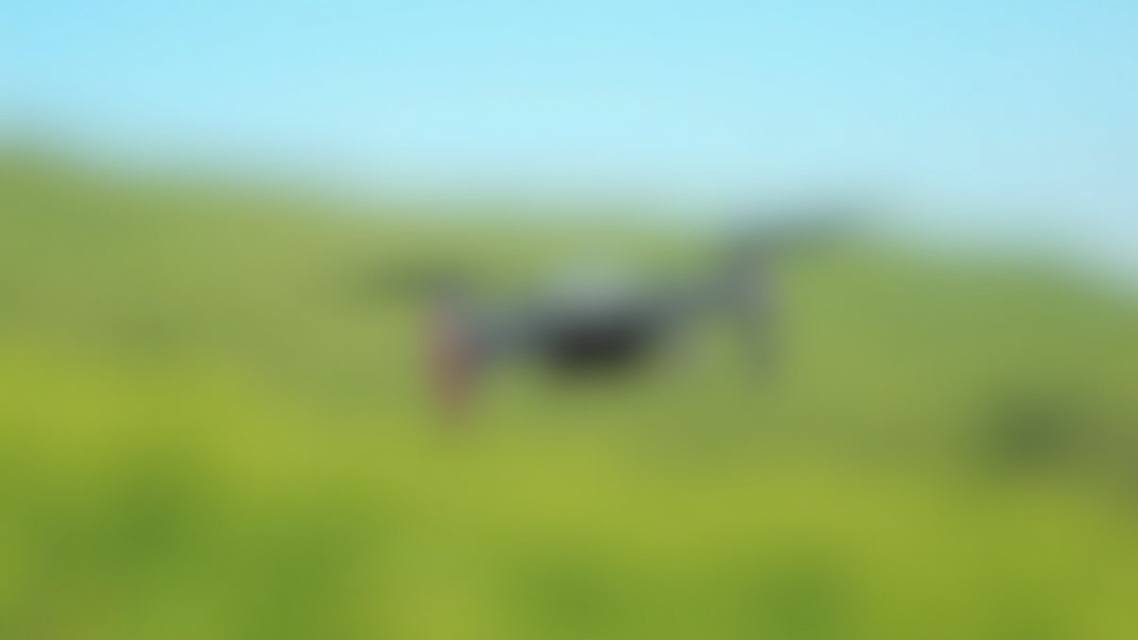 Compact budget drone flying over landscape with blue sky