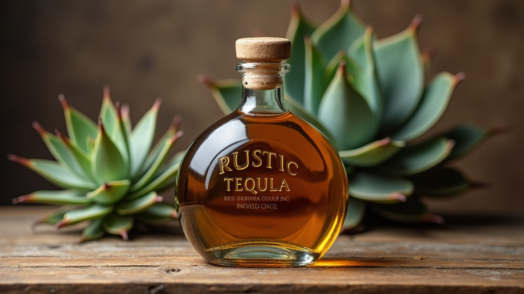Tequila bottle on a rustic wooden table