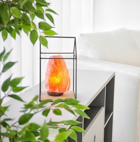 himalayan salt lamp near sofa