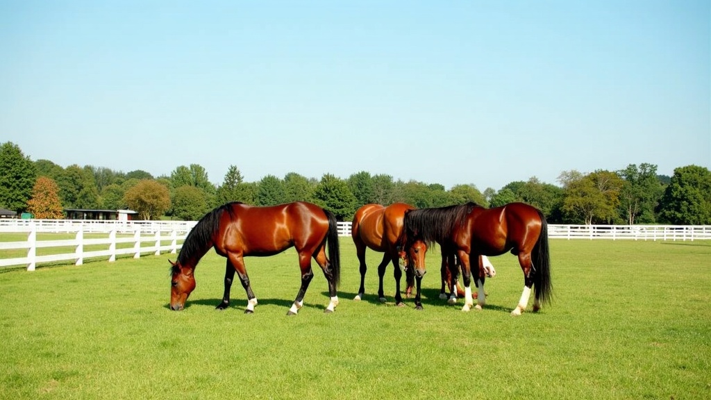 Thoroughbred racehorses on a green pasture