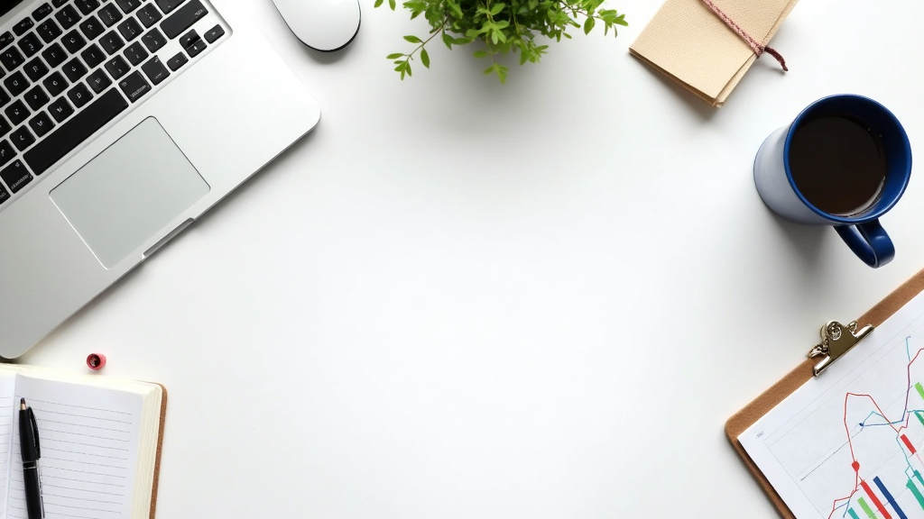 Create A Long-Term Affiliate Marketing Plan 2 Flat lay of desk with laptop, paper notes, income chart, and coffee mug, hinting at digital marketing strategy work.