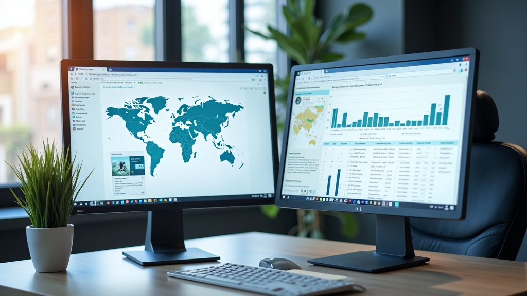 Expert Panel On SEO For Affiliate Sites 2 Modern workspace showing SEO analysis charts and affiliate site dashboards on screens