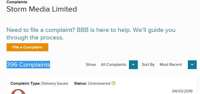 BBB Complaints Against Media Storm Limited