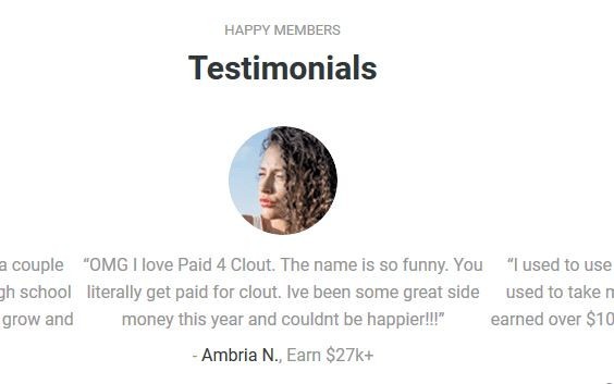 A testimonial that is using a fake image to pretend to be real