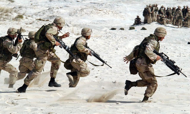 military troops running
