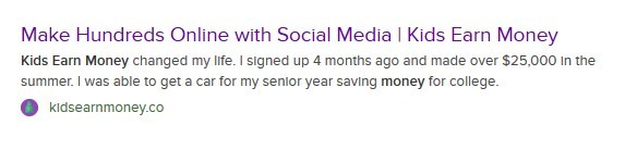 Kids Earn Money In Search Results