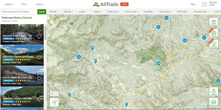 AllTrails Colorado Map View