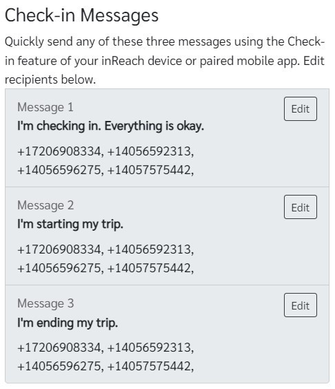Garmin inReach Check-in Messages Garmin inReach Check-in Messages