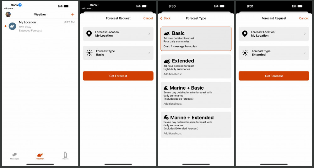 How to request a weather forecast on the Garmin Messenger App