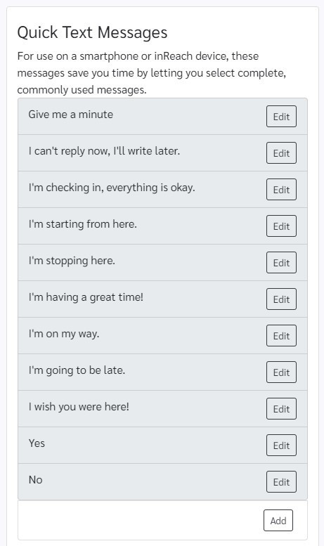 Garmin inReach Quick Text Messages Garmin inReach Quick Text Messages