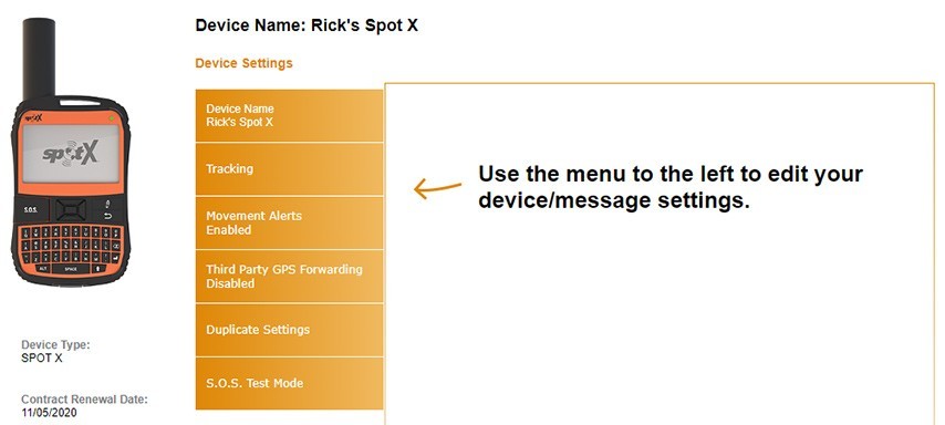 SPOT X | Device Settings