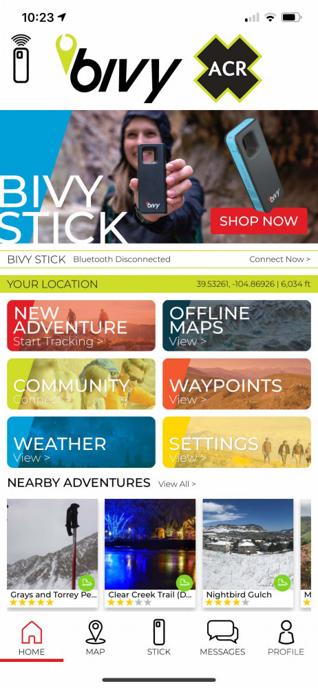ACR Bivy Stick App Home Page