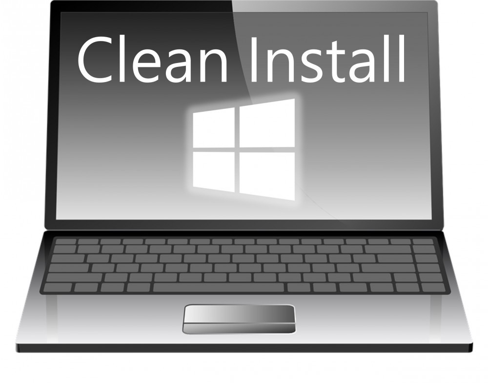 laptop displaying clean install with the windows logo