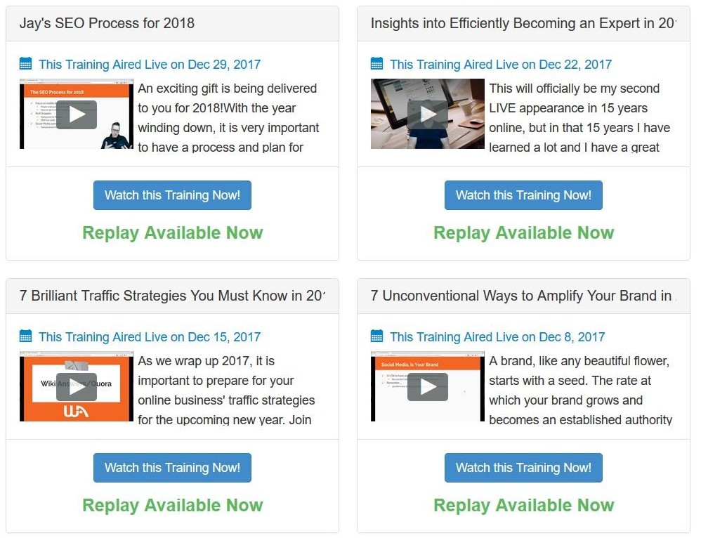 Wealthy Affiliate Live Video Classes