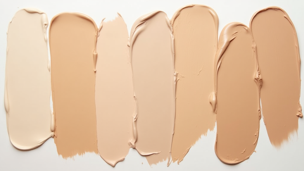 Swatches of foundation with different undertones on a neutral background