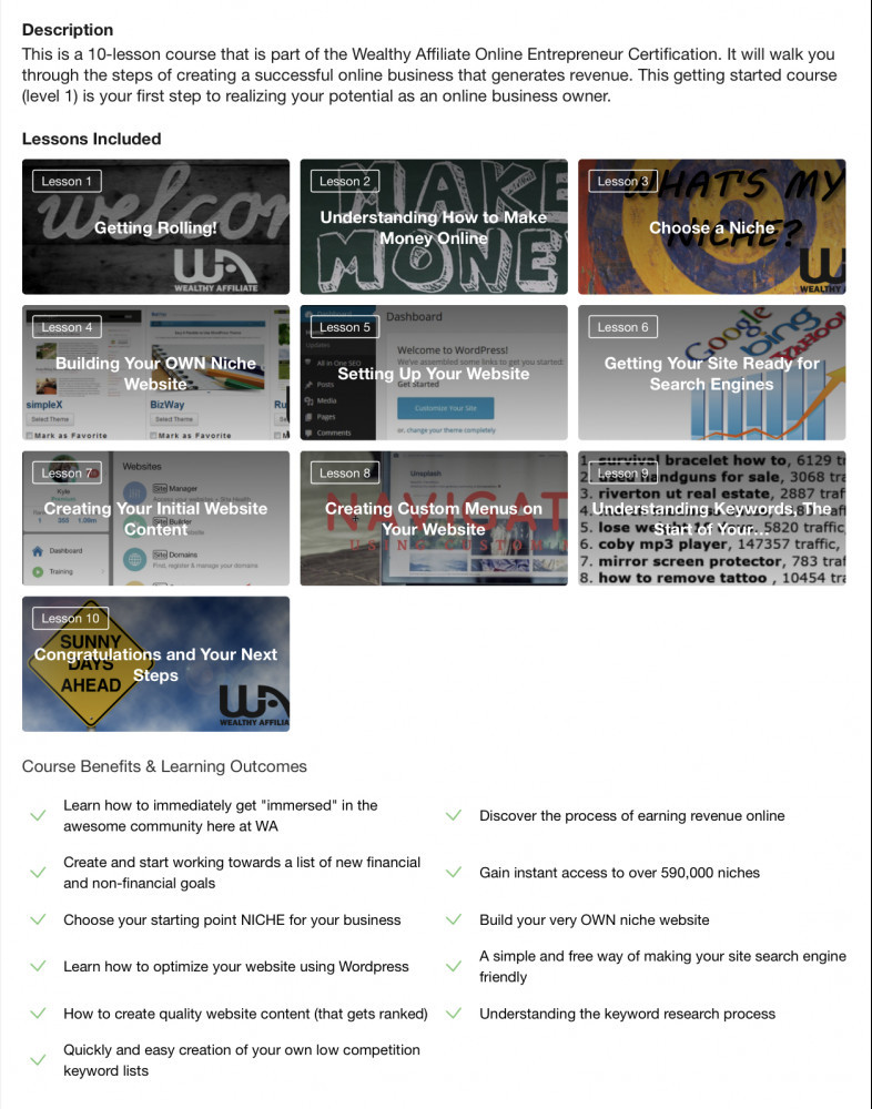 The Free beginner course at Wealthy Affiliate