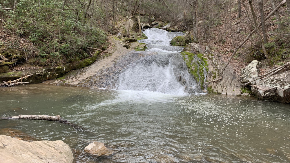 Natural water slide at Roaring Run Falls