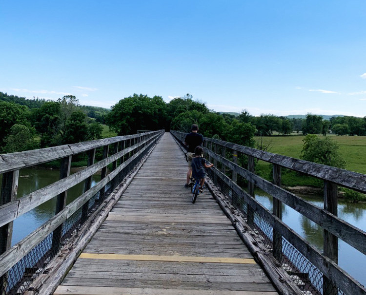 Family biking at New River