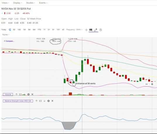 Nvidia November 15 205 Puts five minute chart in Options Trading Tutorial