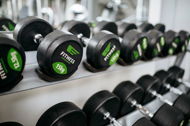 Dumbbells Racked in the Gym