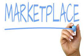 Marketplace written in blue Marketplace written in blue