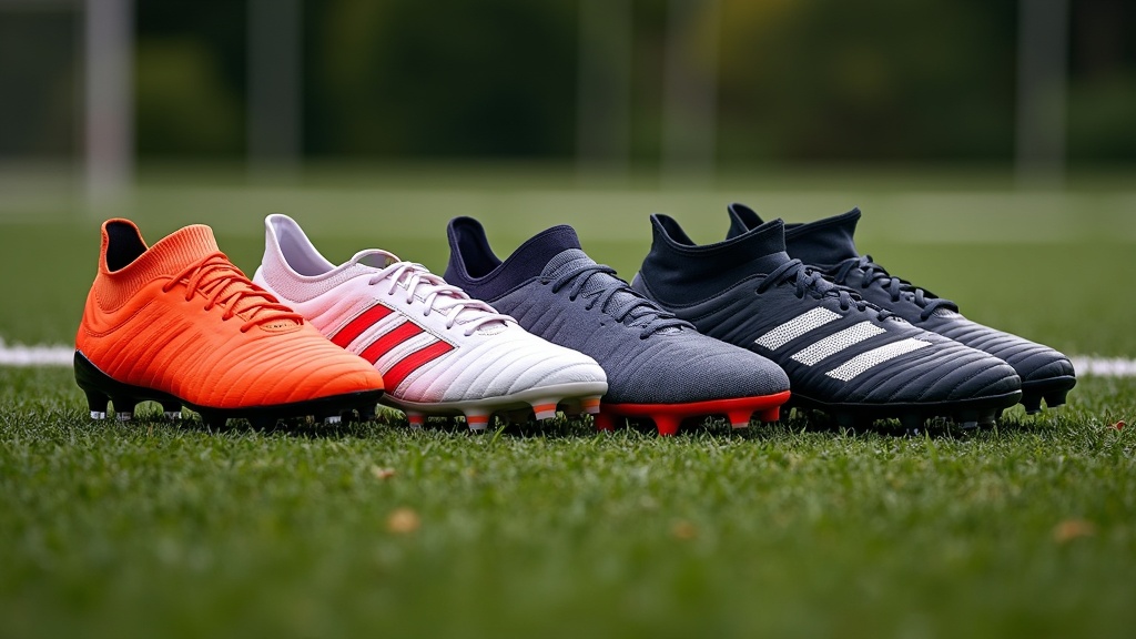 Close-up of soccer players in a huddle, wearing various Adidas Predator 2025 cleats with numbers visible on jerseys