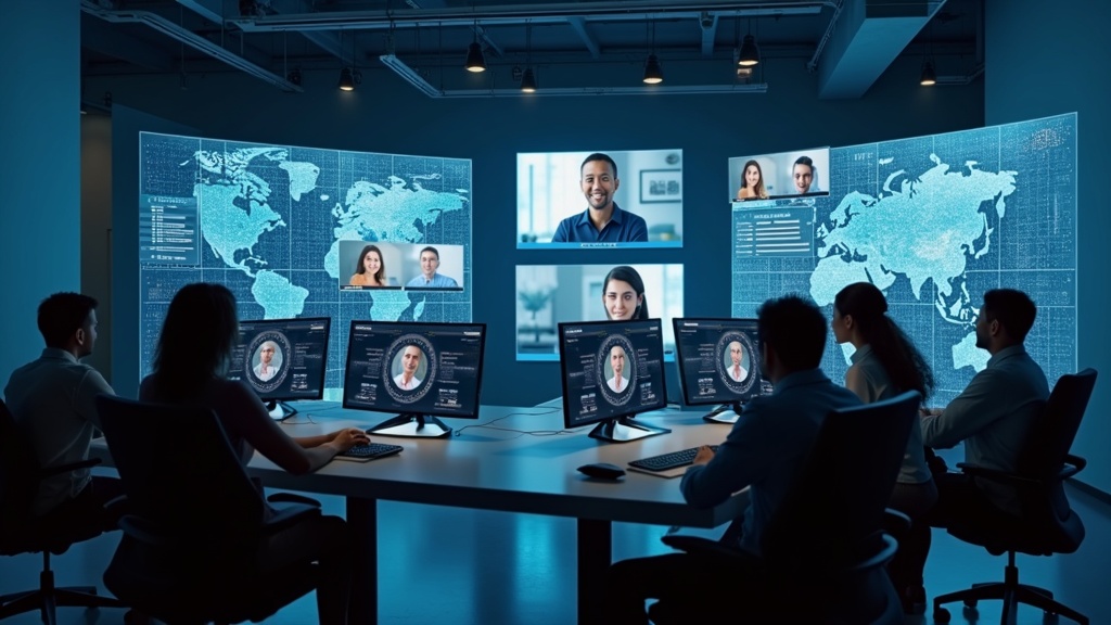 Modern virtual workspace filled with AI-generated media and streaming devices