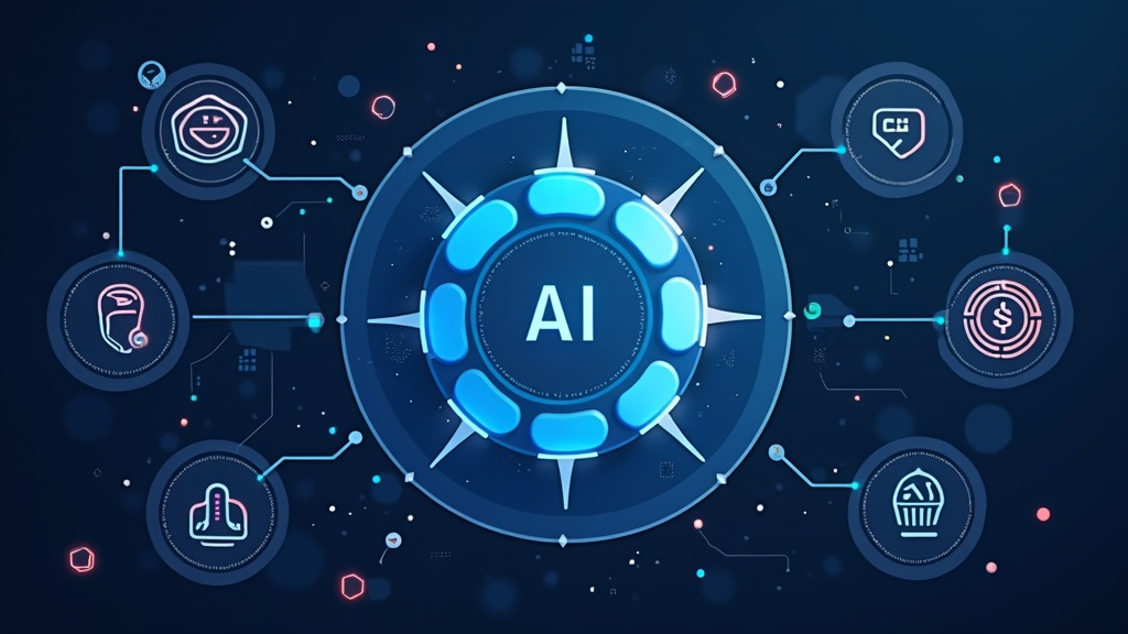 Creative AI workflow visualization with icons for privacy, copyright, and analytics