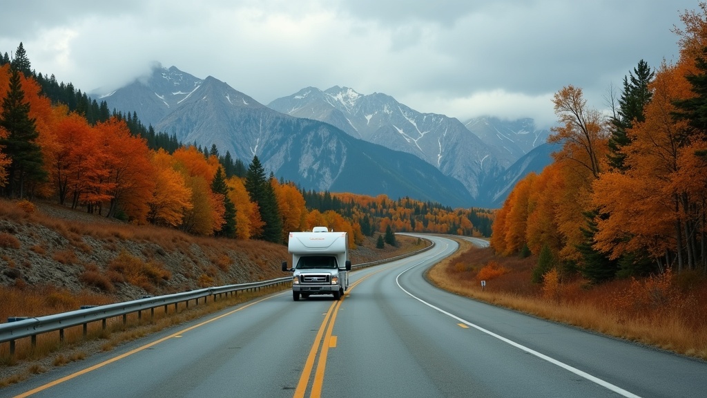 RV traveling scenic mountain road