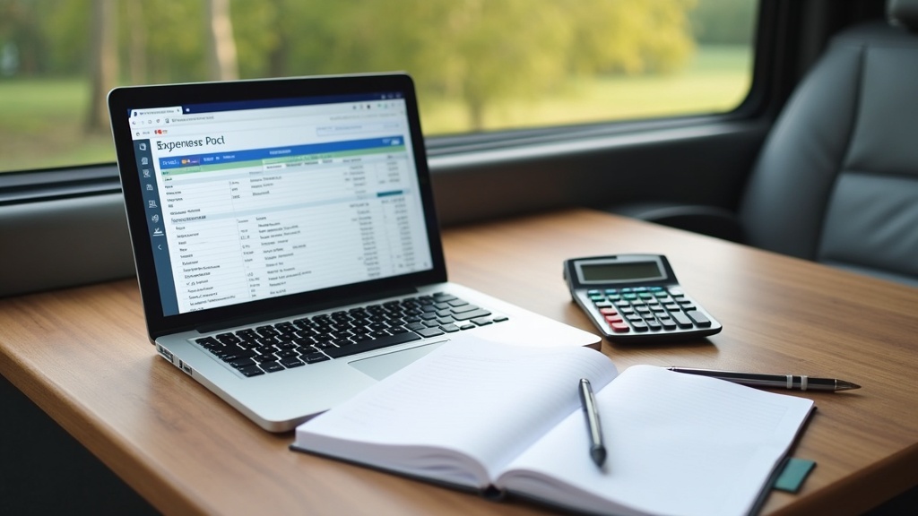 Cozy RV interior at sunset overlooking a forest valley